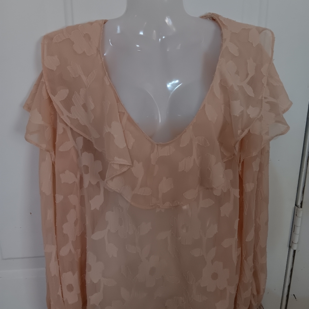 Sheer Floral Ruffle Blouse